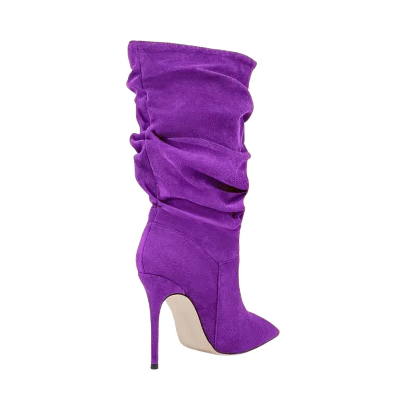 Women's Pleated High-Heeled Short Boots with Pointed Toes Women's Large Mid-Length Boots
