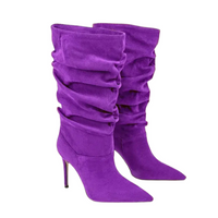 Thumbnail for Women's Pleated High-Heeled Short Boots with Pointed Toes Women's Large Mid-Length Boots