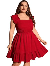 Thumbnail for Women's Plus Size Ruffle Dress Summer Women Elegant Dress Casual Vacation Square Collar Ruffle Dresses, Dresses, Drestiny, Plus Size Dresses, Knee Length Dresses, Cap Sleeves, Short Sleeves, Red, United States, USA, Canada, Australia, New Zealand, United Kingdom, UK, 0XL, 1XL, 2XL, 3XL, 4XL, womens plus size tiered ruffle dress, plus size short ruffle dress, Red, Shopdrestiny.com