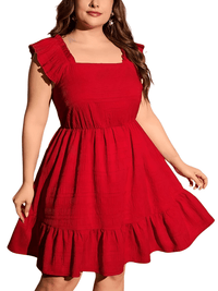 Thumbnail for Women's Plus Size Ruffle Dress Summer Women Elegant Dress Casual Vacation Square Collar Ruffle Dresses, Dresses, Drestiny, Plus Size Dresses, Knee Length Dresses, Cap Sleeves, Short Sleeves, Red, United States, USA, Canada, Australia, New Zealand, United Kingdom, UK, 0XL, 1XL, 2XL, 3XL, 4XL, womens plus size tiered ruffle dress, plus size short ruffle dress, Red, Shopdrestiny.com