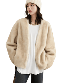 Thumbnail for Women's Plush Jacket Loose Casual Solid Overcoat Female Coat V-Neck Woman Outerwear Autumn Winter, Drestiny, Coats, Jackets, One Size, Long Sleeves, Coffee, Dark Brown, Beige, shopdrestiny.com, women's coats, women's jackets, plush coats, women's plush coats, united states, united kingdom, australia