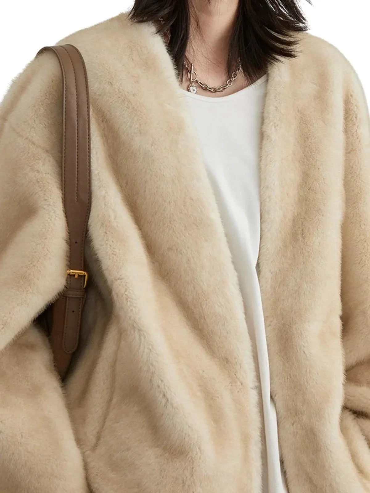 Women's Plush Jacket Loose Casual Solid Overcoat Female Coat V-Neck Woman Outerwear Autumn Winter