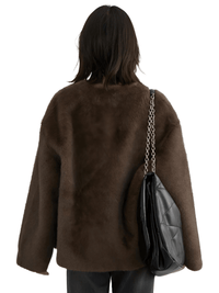 Thumbnail for Women's Plush Jacket Loose Casual Solid Overcoat Female Coat V-Neck Woman Outerwear Autumn Winter, Drestiny, Coats, Jackets, One Size, Long Sleeves, Coffee, Dark Brown, Beige, shopdrestiny.com, women's coats, women's jackets, plush coats, women's plush coats
