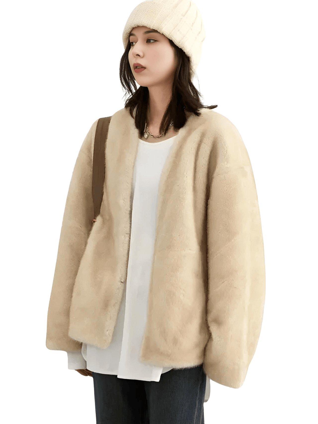 Women's Plush Jacket Loose Casual Solid Overcoat Female Coat V-Neck Woman Outerwear Autumn Winter, Drestiny, Coats, Jackets, One Size, Long Sleeves, Coffee, Dark Brown, Beige, shopdrestiny.com, women's coats, women's jackets, plush coats, women's plush coats
