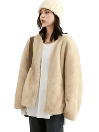 Thumbnail for Women's Plush Jacket Loose Casual Solid Overcoat Female Coat V-Neck Woman Outerwear Autumn Winter, Drestiny, Coats, Jackets, One Size, Long Sleeves, Coffee, Dark Brown, Beige, shopdrestiny.com, women's coats, women's jackets, plush coats, women's plush coats