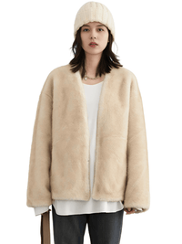 Thumbnail for Women's Plush Jacket Loose Casual Solid Overcoat Female Coat V-Neck Woman Outerwear Autumn Winter, Drestiny, Coats, Jackets, One Size, Long Sleeves, Coffee, Dark Brown, Beige, shopdrestiny.com, women's coats, women's jackets, plush coats, women's plush coats