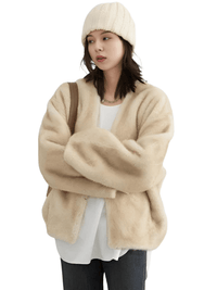 Thumbnail for Women's Plush Jacket Loose Casual Solid Overcoat Female Coat V-Neck Woman Outerwear Autumn Winter, Drestiny, Coats, Jackets, One Size, Long Sleeves, Coffee, Dark Brown, Beige, shopdrestiny.com, women's coats, women's jackets, plush coats, women's plush coats, united states, united kingdom, australia