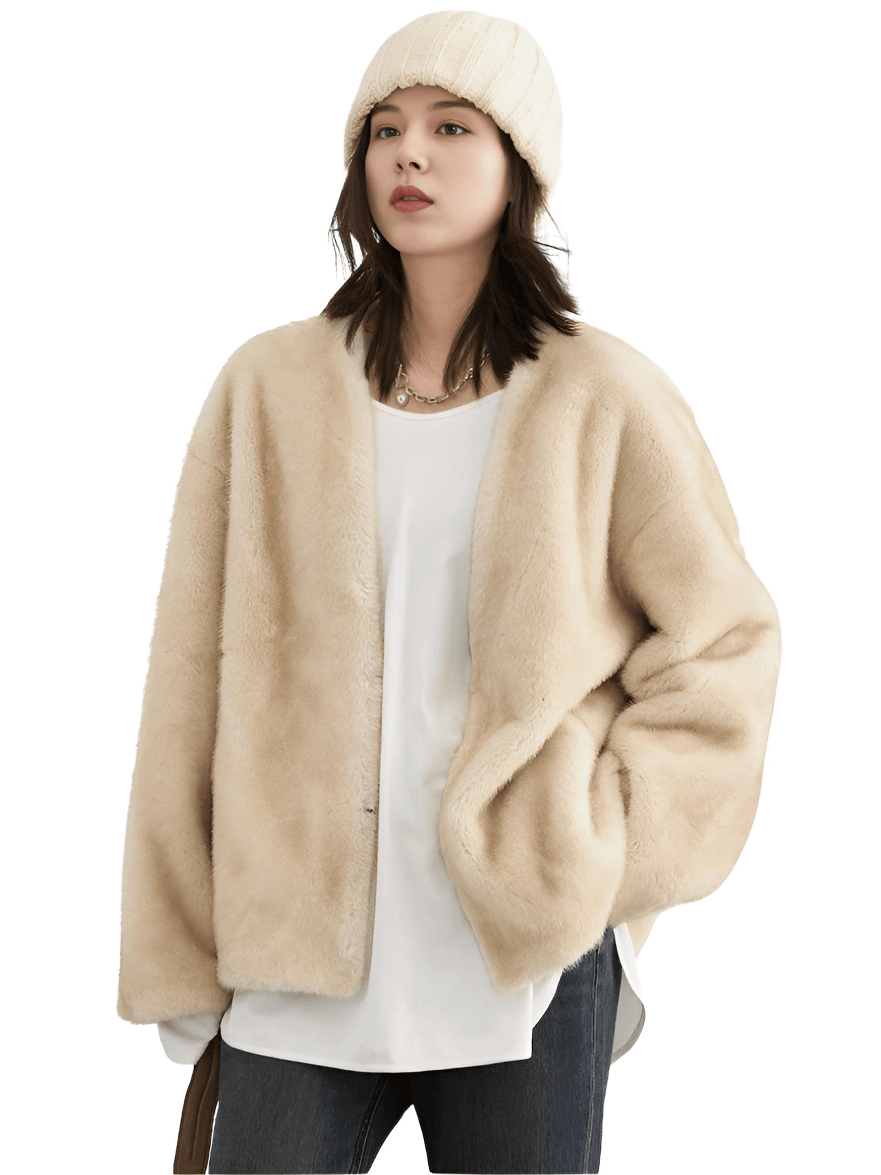 Women's Plush Jacket Loose Casual Solid Overcoat Female Coat V-Neck Woman Outerwear Autumn Winter, Drestiny, Coats, Jackets, One Size, Long Sleeves, Coffee, Dark Brown, Beige, shopdrestiny.com, women's coats, women's jackets, plush coats, women's plush coats, united states, united kingdom, australia