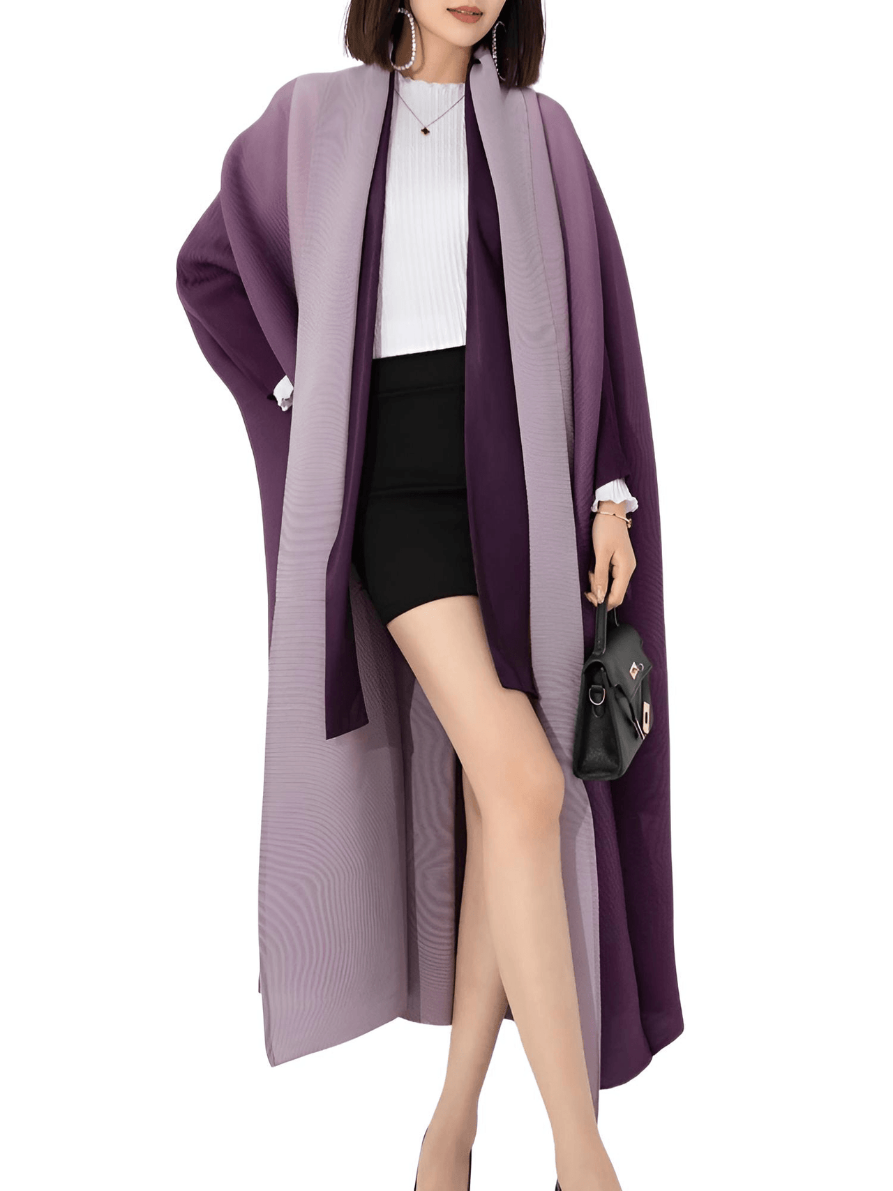 Women's Gradient Pleated Jacket Bat Sleeve Scarf Collar Long Jacket Female Fashion Clothing -, Jackets , Drestiny , Australia, Black, Blue, Brown, Burgundy, Coffee, Dark Brown, Dark Green, Dark Grey, Dark Red, Gold, Green, Jackets, Light Blue, Light Brown, Light Purple, Long Sleeves, New Zealand, Orange, Pink, Purple, United Kingdom, United States, Violet Red, Yellow , Drestiny , www.shopdrestiny.com