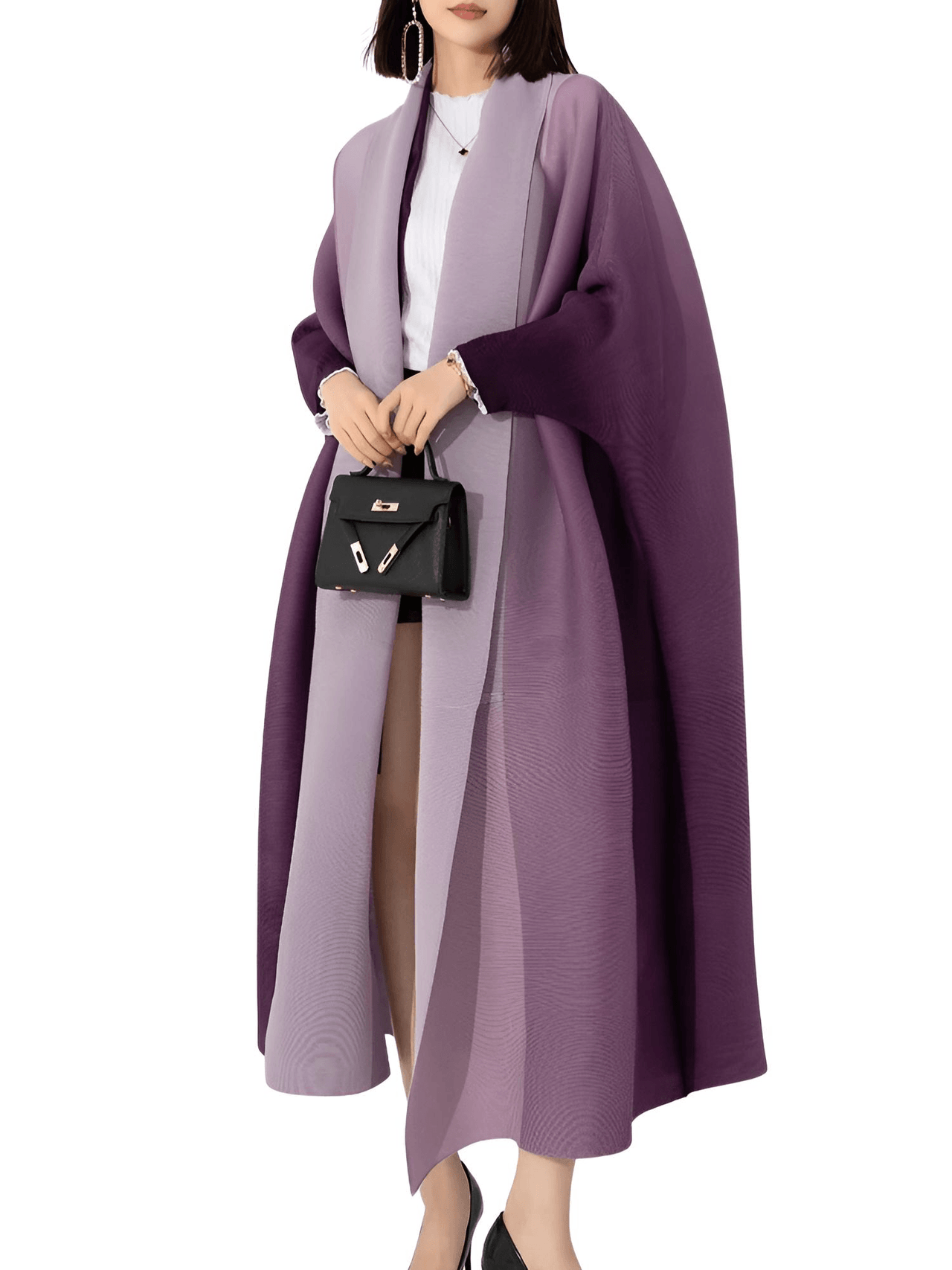 Women's Gradient Pleated Jacket Bat Sleeve Scarf Collar Long Jacket Female Fashion Clothing -, Jackets , Drestiny , Australia, Black, Blue, Brown, Burgundy, Coffee, Dark Brown, Dark Green, Dark Grey, Dark Red, Gold, Green, Jackets, Light Blue, Light Brown, Light Purple, Long Sleeves, New Zealand, Orange, Pink, Purple, United Kingdom, United States, Violet Red, Yellow , Drestiny , www.shopdrestiny.com