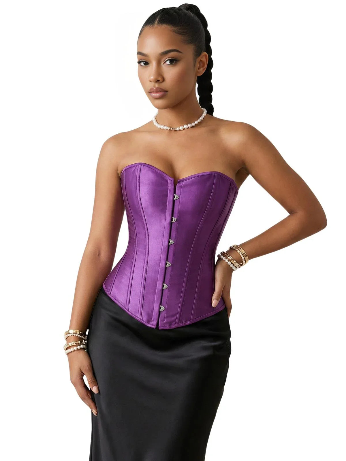 Women's Satin Corset Top Plus Size Bustiers Over Bust Sexy Vintage Style Bridal Corset Women