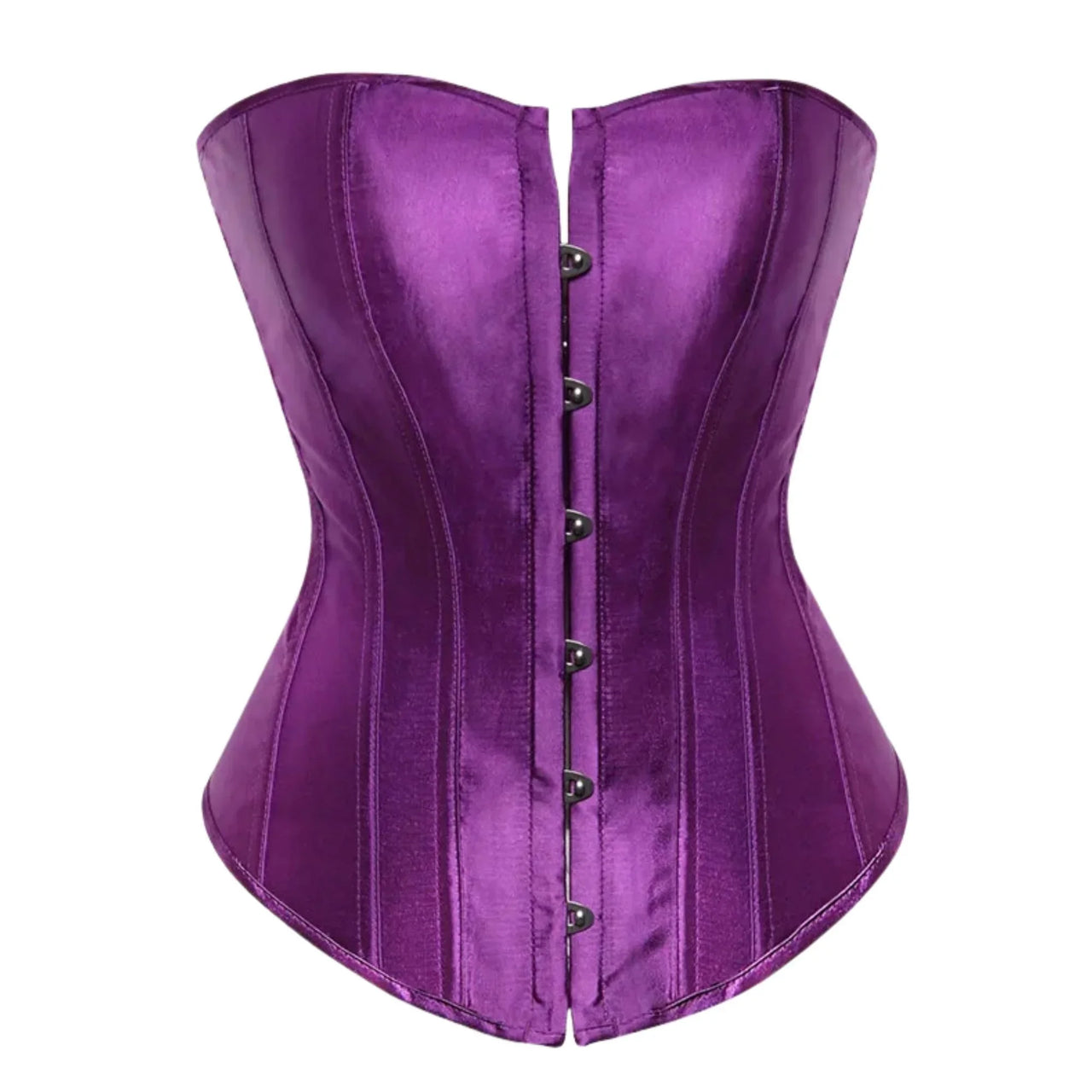 Purple satin corset on a white background