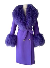 Thumbnail for Women's Wool Cashmere Coat With Real Mongolian Sheep Fur Collar and Cuffs Ladies Double Faced Coats Belted Winter Fall Long Coat -, Coats , Drestiny , Australia, Black, Blue, Brown, Coats, Coffee, Dark Brown, Fuchsia, Green, Khaki, L, Light Grey, Light Purple, Lilac, M, Mint, Mint Green, Neon Green, Orange, Pink, Purple, Red, Royal Blue, S, Teal, United Kingdom, United States, Violet Red, White, XL, XXL , Drestiny , www.shopdrestiny.com