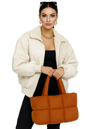 Thumbnail for Women's Quilted Tote Bag Retro Trendy Waterproof Shoulder Bag Winter Soft Large Capacity Bags