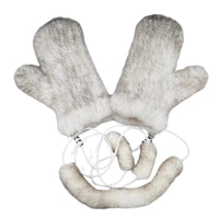 Thumbnail for Pair of real mink fur white black mixed mittens on a white background