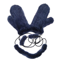 Thumbnail for Pair of real mink fur dark blue mittens on a white background