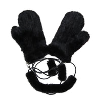 Thumbnail for Black real mink fur mittens on a white background