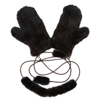 Thumbnail for Pair of black real mink mittens on a white background.