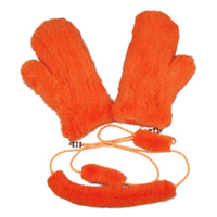 Thumbnail for Pair of real mink orange mittens on a white background