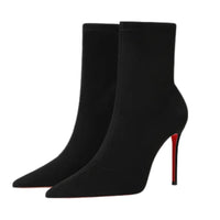 Thumbnail for Black high-heel Ankle Boots with red soles on a white background