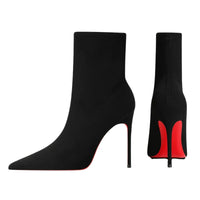Thumbnail for Black high-heel Ankle Boots with red soles on a white background