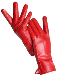 Thumbnail for Pair of red leather gloves on a white background