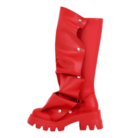 Thumbnail for Women's Platform Fold Over Boots Block Heel Round Toe Pull on Fashion Mid-Calf Female Boots, Drestiny, Platform Boots Women, Chunky Platform Boots, Black Platform Boots, Platform Boot Outfit Ideas, United States, USA, Canada, Australia, New Zealand, United Kingdom, UK, Red, Orange, Brown, Black, Metallic Blue, White, Metallic Gold, 5, 6, 7, 8, 9, 9.5, 10, 11, 12, 13, 14, 15, shopdrestiny.com