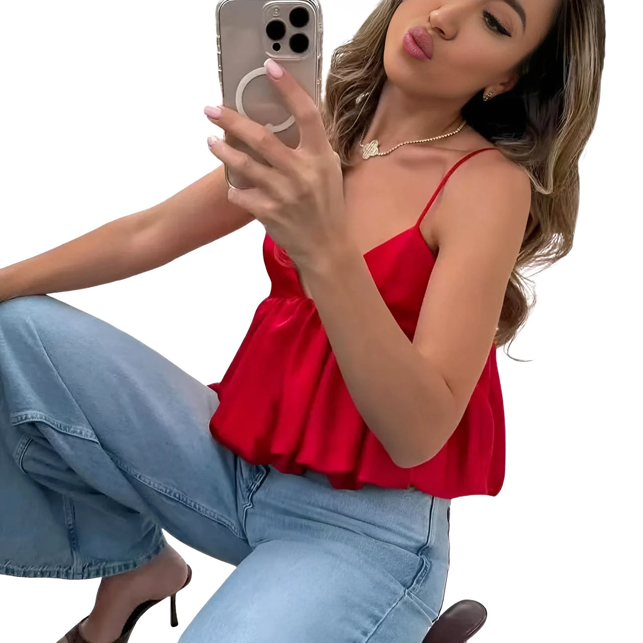 Women's Red Puff Crop Top Summer Slip Tanks & Camisoles Sexy Cropped Off Shoulder Sleeveless Top Backless Tank Tops, Crop Tops, Tank Tops, Camisoles, Sleeveless, Casual Shirts, Red, XS, S, M, L, United States, USA, Canada, Australia, New Zealand, United Kingdom, UK, red crop top, date night top red, red crop top UK, going out tops red, bardot crop top red, shopdrestiny.com