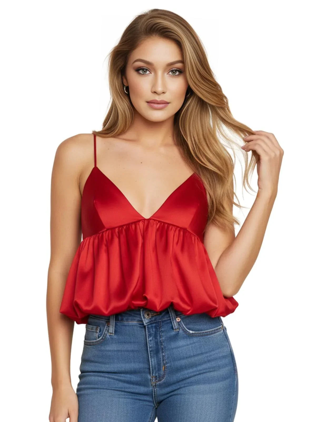 Women's Red Puff Crop Top Summer Slip Tanks & Camisoles Sexy Cropped Off Shoulder Sleeveless Top Backless Tank Tops