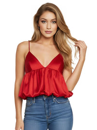Thumbnail for Women's Red Puff Crop Top Summer Slip Tanks & Camisoles Sexy Cropped Off Shoulder Sleeveless Top Backless Tank Tops