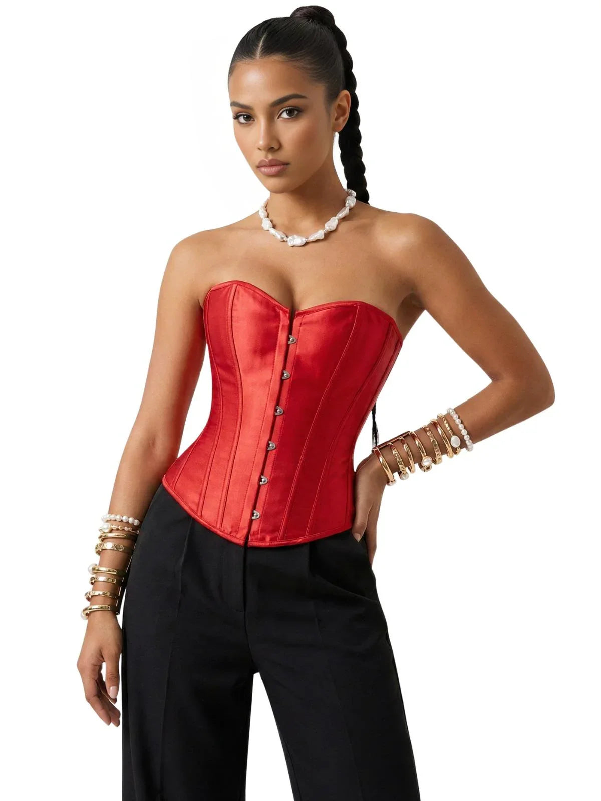 Women's Satin Corset Top Plus Size Bustiers Over Bust Sexy Vintage Style Bridal Corset Women