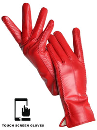 Thumbnail for Red leather gloves with touch screen functionality on a white background