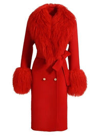 Thumbnail for Women's Wool Cashmere Coat With Real Mongolian Sheep Fur Collar and Cuffs Ladies Double Faced Coats Belted Winter Fall Long Coat -, Coats , Drestiny , Australia, Black, Blue, Brown, Coats, Coffee, Dark Brown, Fuchsia, Green, Khaki, L, Light Grey, Light Purple, Lilac, M, Mint, Mint Green, Neon Green, Orange, Pink, Purple, Red, Royal Blue, S, Teal, United Kingdom, United States, Violet Red, White, XL, XXL , Drestiny , www.shopdrestiny.com