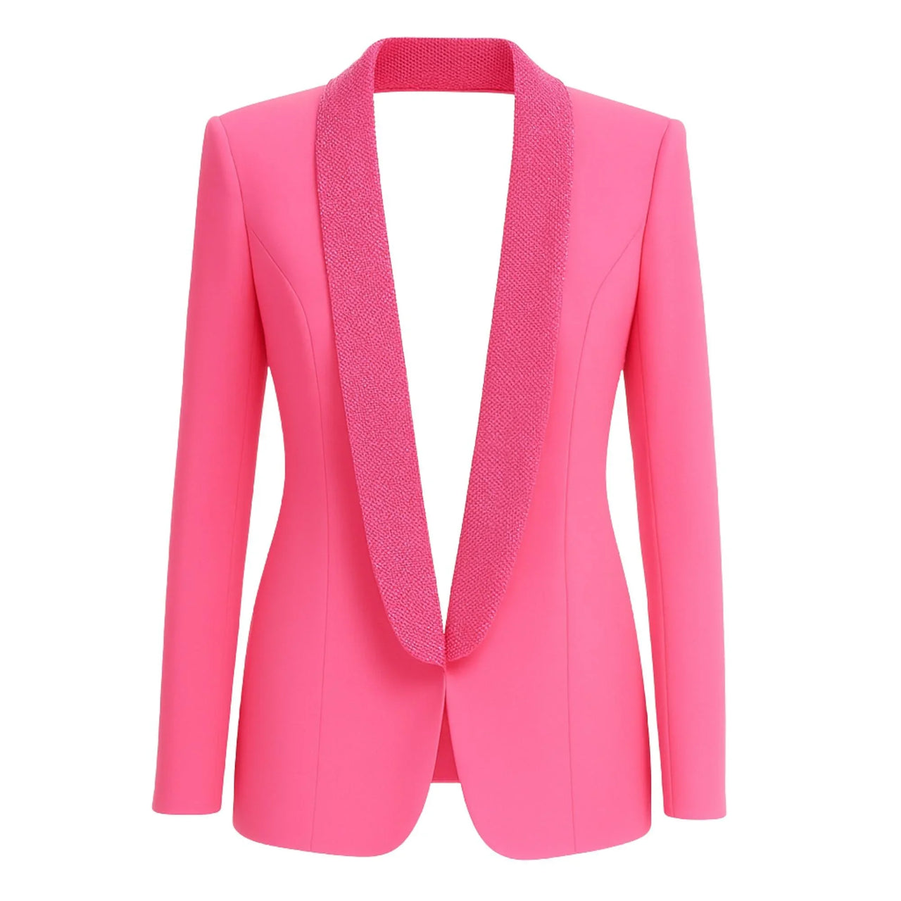 Pink blazer with sequin lapels on a white background