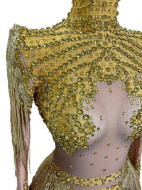 Thumbnail for Women's Rhinestone Sequin Bodysuit 2025 Tassel Birthday Party Nightclub Stage Performance Costume