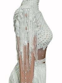 Thumbnail for Women's Rhinestone Sequin Bodysuit 2025 Tassel Birthday Party Nightclub Stage Performance Costume, Drestiny, Long sleeves, Mini Dresses, Bodysuits, XS, S, M, L, XL, United States, USA, Canada, Australia, New Zealand, United Kingdom, UK, Silver, White, Red, Hot Red, Gold, sequin bodysuit, rhinestone bodysuit, Clubwear Bodysuit, sparkly bodysuit, Glitter Bodysuit Women's, shopdrestiny.com