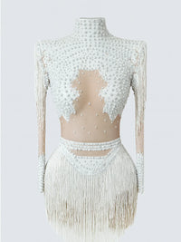 Thumbnail for Women's Rhinestone Sequin Bodysuit 2025 Tassel Birthday Party Nightclub Stage Performance Costume, Drestiny, Long sleeves, Mini Dresses, Bodysuits, XS, S, M, L, XL, United States, USA, Canada, Australia, New Zealand, United Kingdom, UK, Silver, White, Red, Hot Red, Gold, sequin bodysuit, rhinestone bodysuit, Clubwear Bodysuit, sparkly bodysuit, Glitter Bodysuit Women's, shopdrestiny.com
