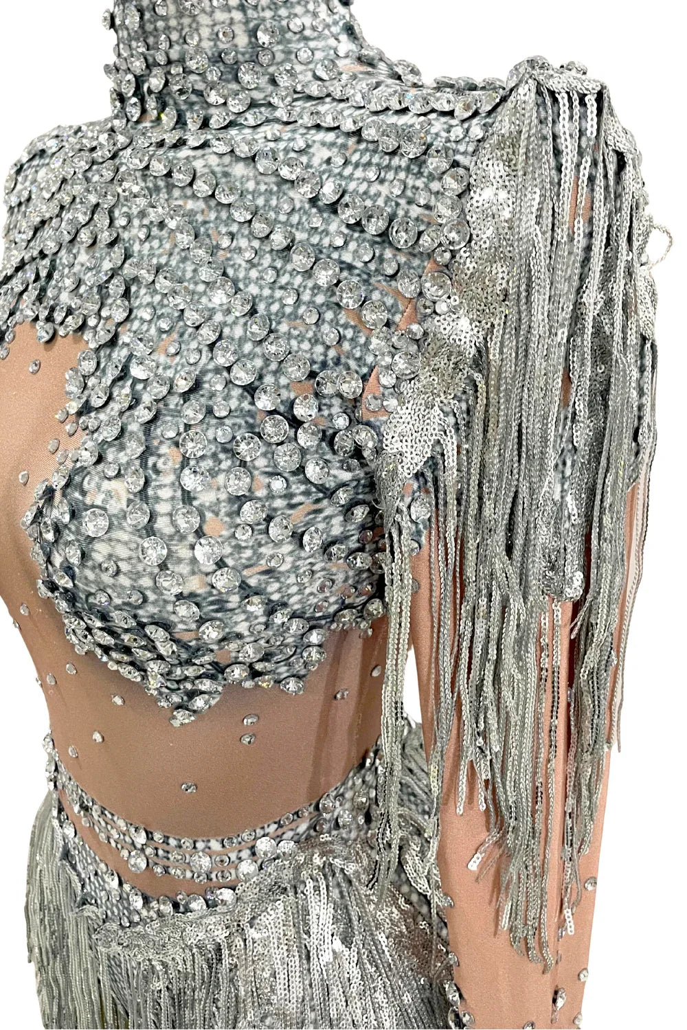 Women's Rhinestone Sequin Bodysuit 2025 Tassel Birthday Party Nightclub Stage Performance Costume, Drestiny, Long sleeves, Mini Dresses, Bodysuits, XS, S, M, L, XL, United States, USA, Canada, Australia, New Zealand, United Kingdom, UK, Silver, White, Red, Hot Red, Gold, sequin bodysuit, rhinestone bodysuit, Clubwear Bodysuit, sparkly bodysuit, Glitter Bodysuit Women's, shopdrestiny.com