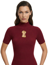 Thumbnail for Women's Ribbed Keyhole Top Turtleneck Short Sleeve Minimalist Slimming T-Shirt Female