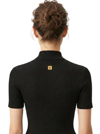 Thumbnail for Women's Ribbed Keyhole Top Turtleneck Short Sleeve Minimalist Slimming T-Shirt Female