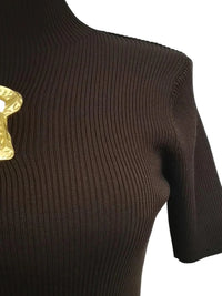 Thumbnail for Women's Ribbed Keyhole Top Turtleneck Short Sleeve Minimalist Slimming T-Shirt Female