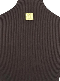 Thumbnail for Brown ribbed sweater with a gold tag on a white background