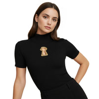 Thumbnail for Women's Ribbed Keyhole Top Turtleneck Short Sleeve Minimalist Slimming T-Shirt Female
