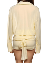 Thumbnail for Women's Sheer Mini Dress Ruched Single-Breasted Full Sleeve Bandage Mini Bodycon Dress Trendy Streetwear, Drestiny, Mini Dresses, Long Sleeves, S, M, L, 4, 6 8, 10, Yellow, United States, USA, Australia, New Zealand, United Kingdom, UK, sheer mini dress, see through mini dress, sexy sheer mini dress, sheer bodycon mini dress, sheer party dress mini, sheer club dress mini, shopdrestiny.com