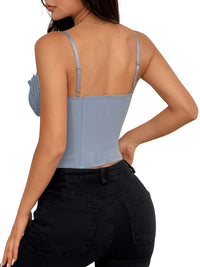 Thumbnail for Women's Ruffle Lace-Trim Crop Corset Going Out Camisole Y2K Street Date Night Club Party Tops, Drestiny, Corsets, Crop Tops, Tank Tops, Causal Shirts, Sleeveless, S, M, L, United States, USA, Canada, Australia, New Zealand, United Kingdom, Blue, Pink, UK, Navy, Red, Brown, Grey, Black, Y2K corset top, ruffle lace crop top, sexy going out tops, date night camisole, clubwear tops women, Y2K fashion tops, lace trim corset top, party tops women's, ruffle crop top UK, going out camis UK, shopdrestiny.com 