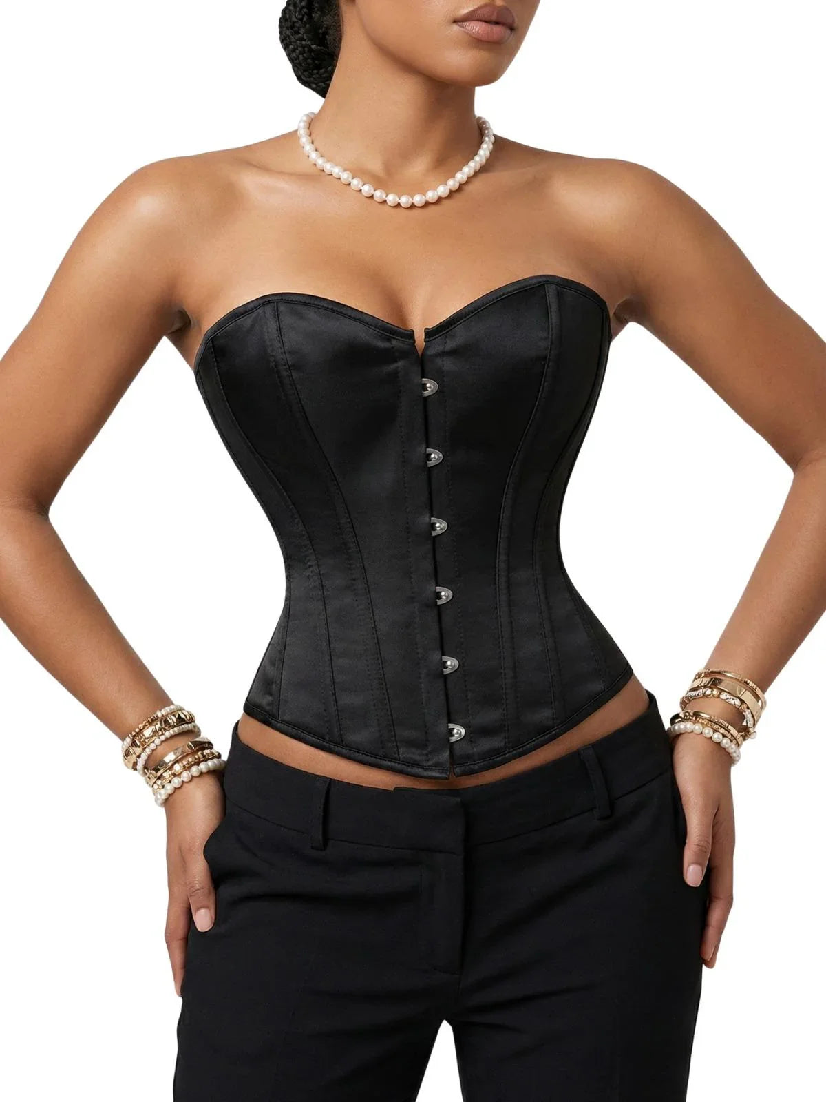 Women's Satin Corset Top Plus Size Bustiers Over Bust Sexy Vintage Style Bridal Corset Women