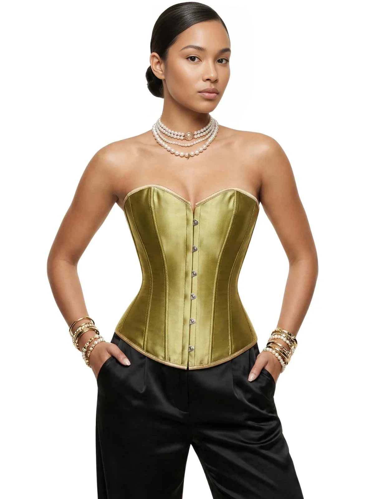 Women's Satin Corset Top Plus Size Bustiers Over Bust Sexy Vintage Style Bridal Corset Women