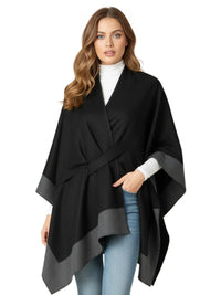 Thumbnail for Woman wearing a black and gray shawl on a white background