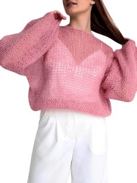 Thumbnail for Women's See Through Sweaters Lady Hollow out Mesh Thin Pullover Sweaters Lantern Sleeve Loose Tops Smock, Drestiny, Women's Sweaters, Pullovers, S, M, L, XL, United States, Canada, Australia, New Zealand, United Kingdom, White, Apricot, Blue, Light Blue, Pink Sweaters, Pink, Black Sweaters, Black, White Sweaters, Dark Green, Long Sleeves, shopdrestiny.com