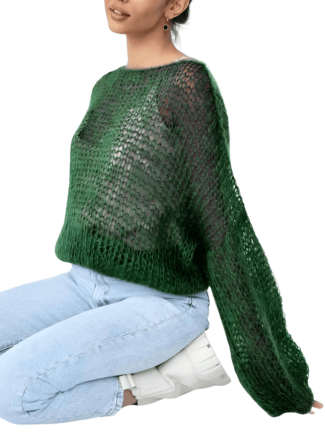 Women's See Through Sweaters Lady Hollow out Mesh Thin Pullover Sweaters Lantern Sleeve Loose Tops Smock, Drestiny, Women's Sweaters, Pullovers, S, M, L, XL, United States, Canada, Australia, New Zealand, United Kingdom, White, Apricot, Blue, Light Blue, Pink Sweaters, Pink, Black Sweaters, Black, White Sweaters, Dark Green, Long Sleeves, shopdrestiny.com